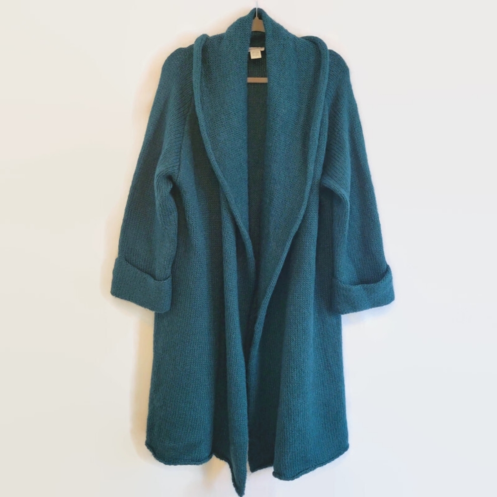 Soft Surroundings Telluride Teal Green Long Duster Cardigan Sweater